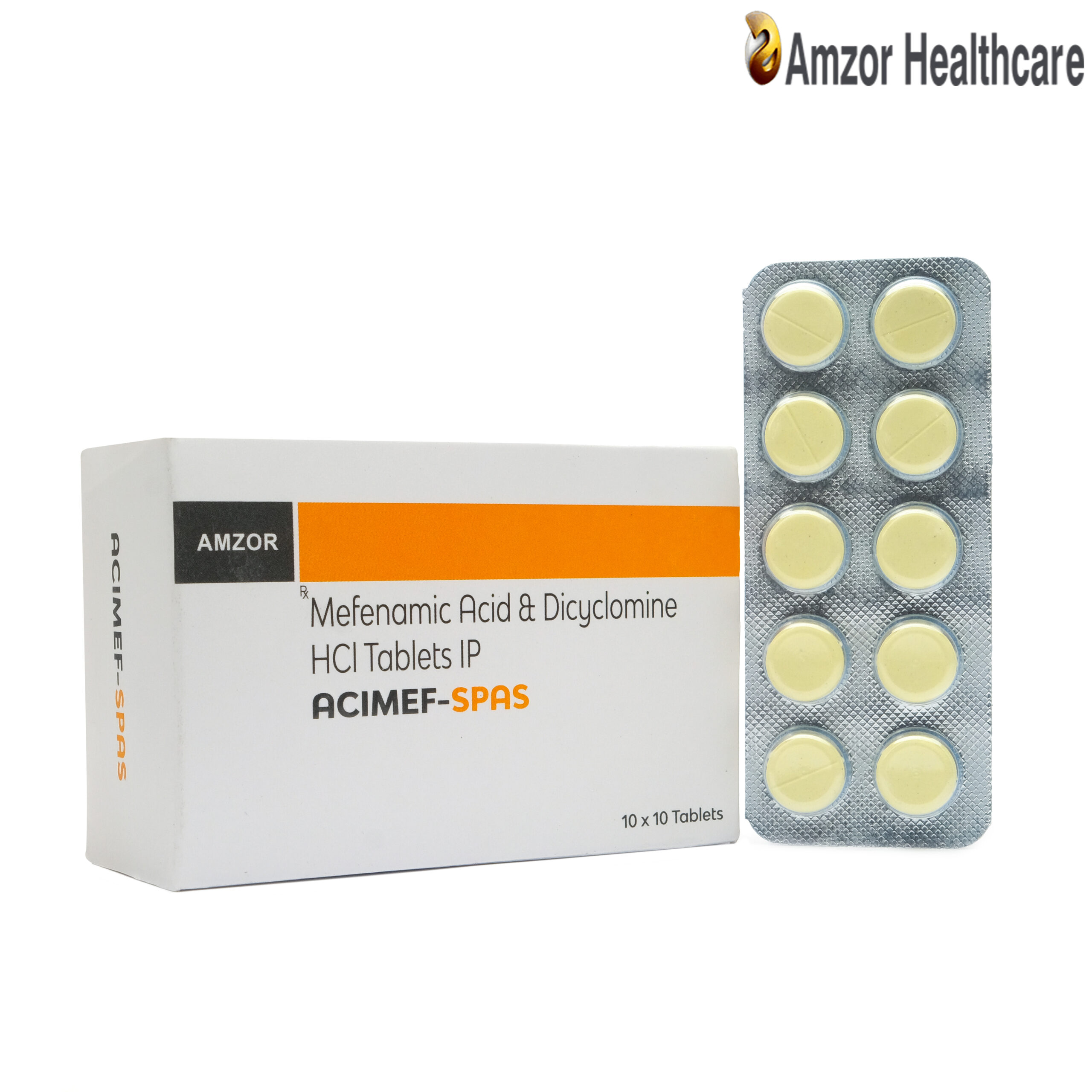 Acimef-Spas | Mefenamic Acid & Dicyclomine HCl Tablets IP | By Amzor Healthcare | PCD Pharma Franchise Company in Chandigarh