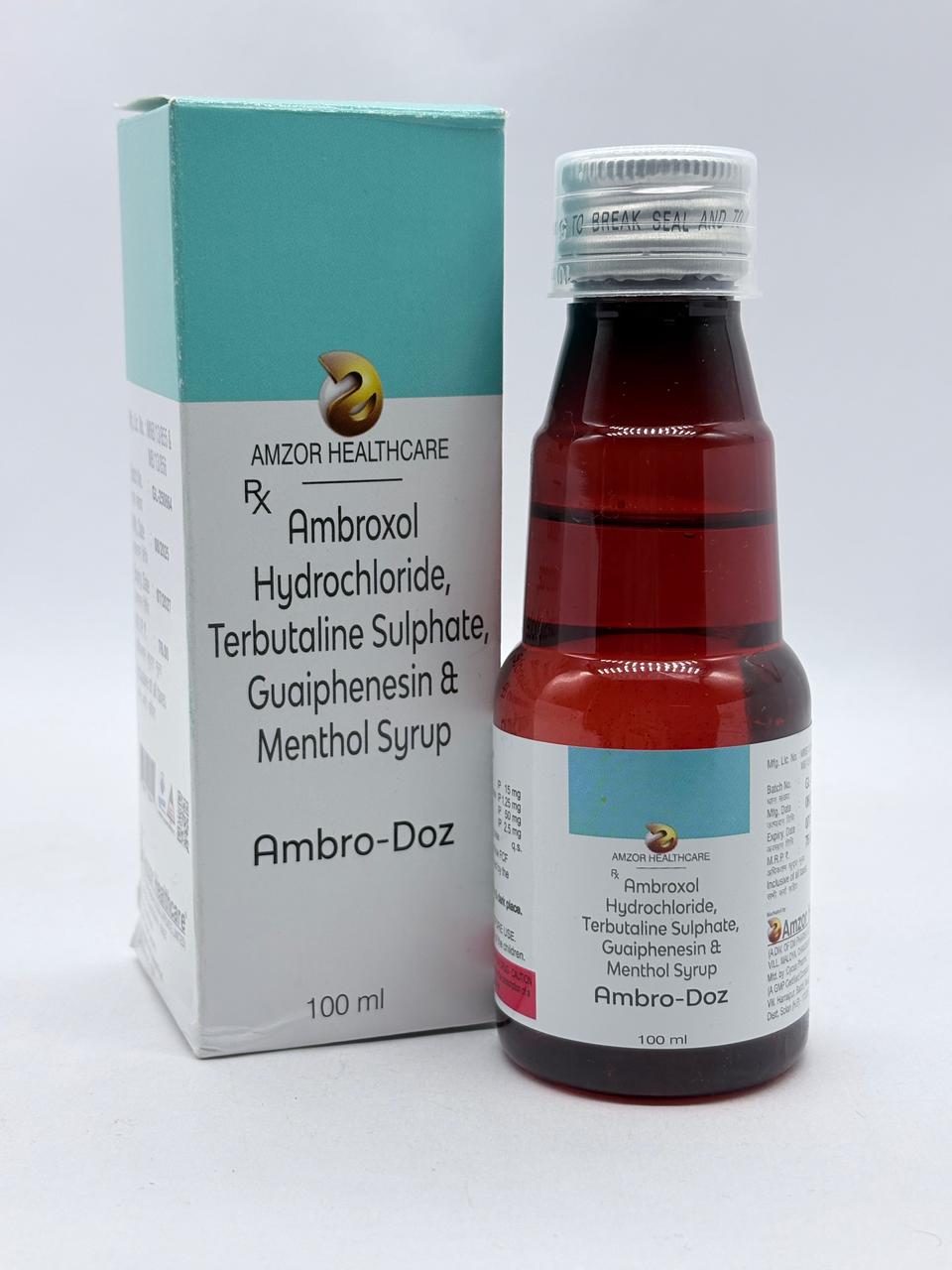 Ambro-Doz | Ambroxol Hydrochloride, Terbutaline Sulphate, Guaiphenesin & Menthol Syrup | By Amzor Healthcare | PCD Pharma Franchise Company in Chandigarh