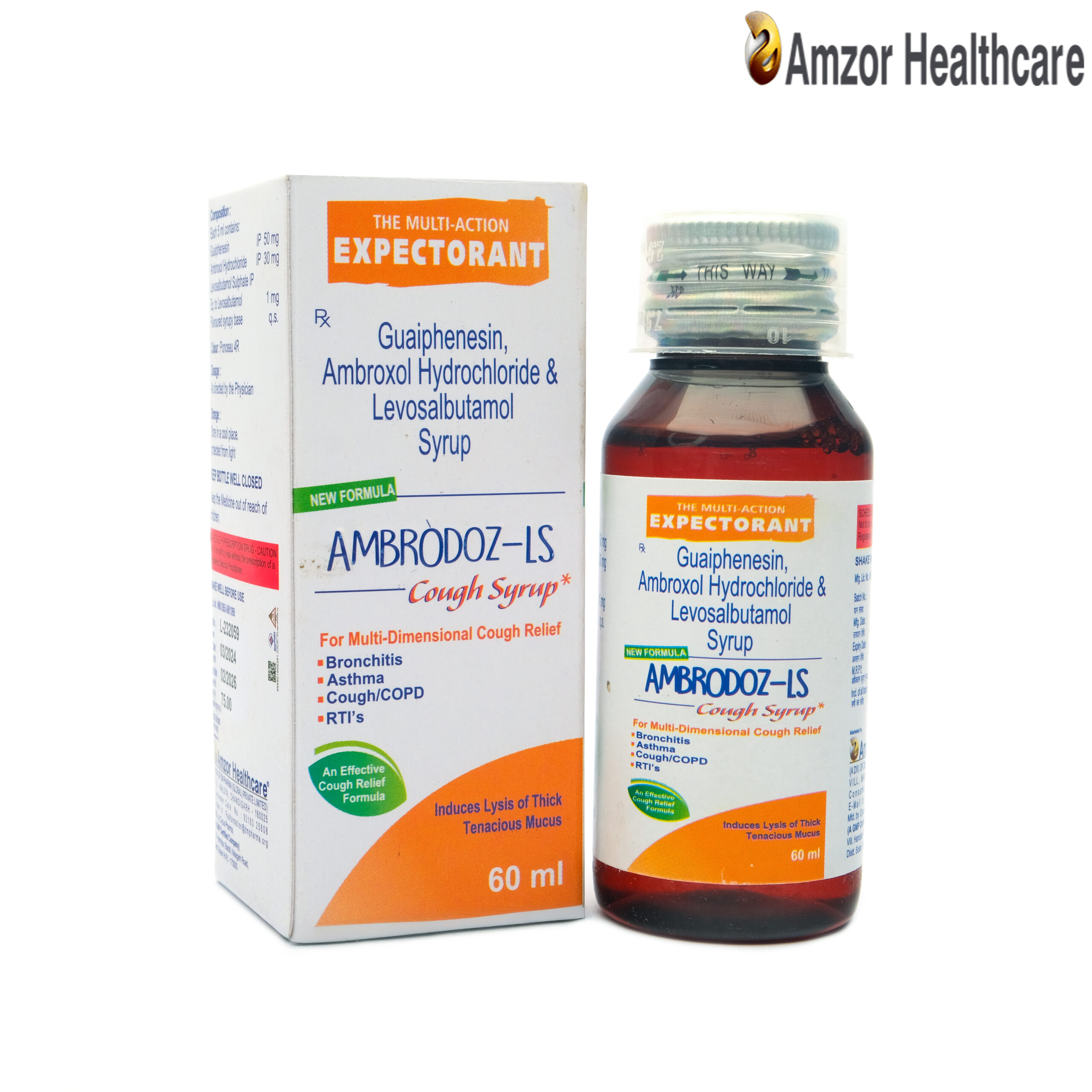 Ambrodoz-LS | Guaiphenesin + Ambroxol Hydrochloride + Levosalbutamol Syrup | By Amzor Healthcare | PCD Pharma Franchise Company in Chandigarh
