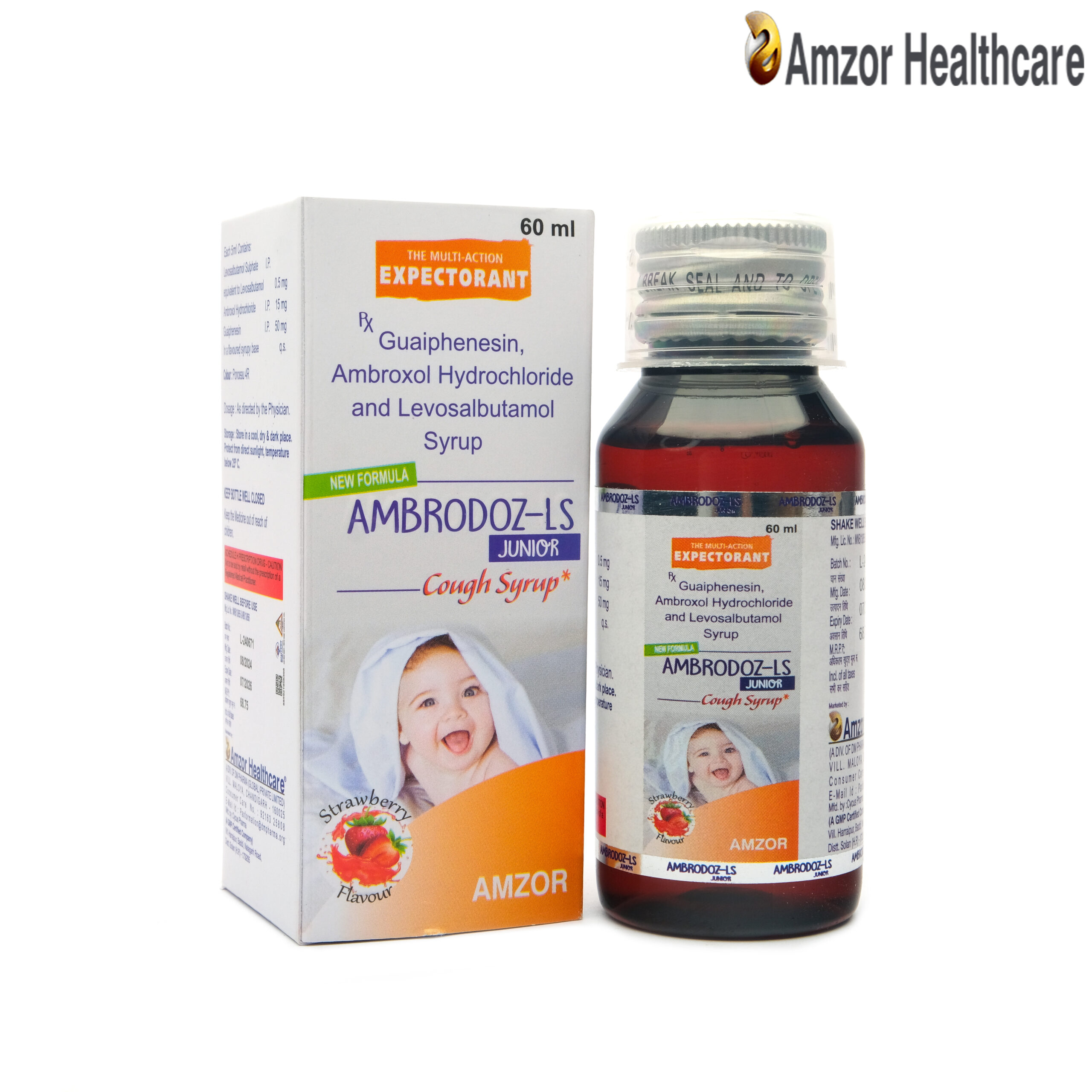 Ambrodoz-LS Junior | Levosalbutamol, Ambroxol Hydrochloride & Guaiphenesin Syrup | By Amzor Healthcare | PCD Pharma Franchise Company in Chandigarh