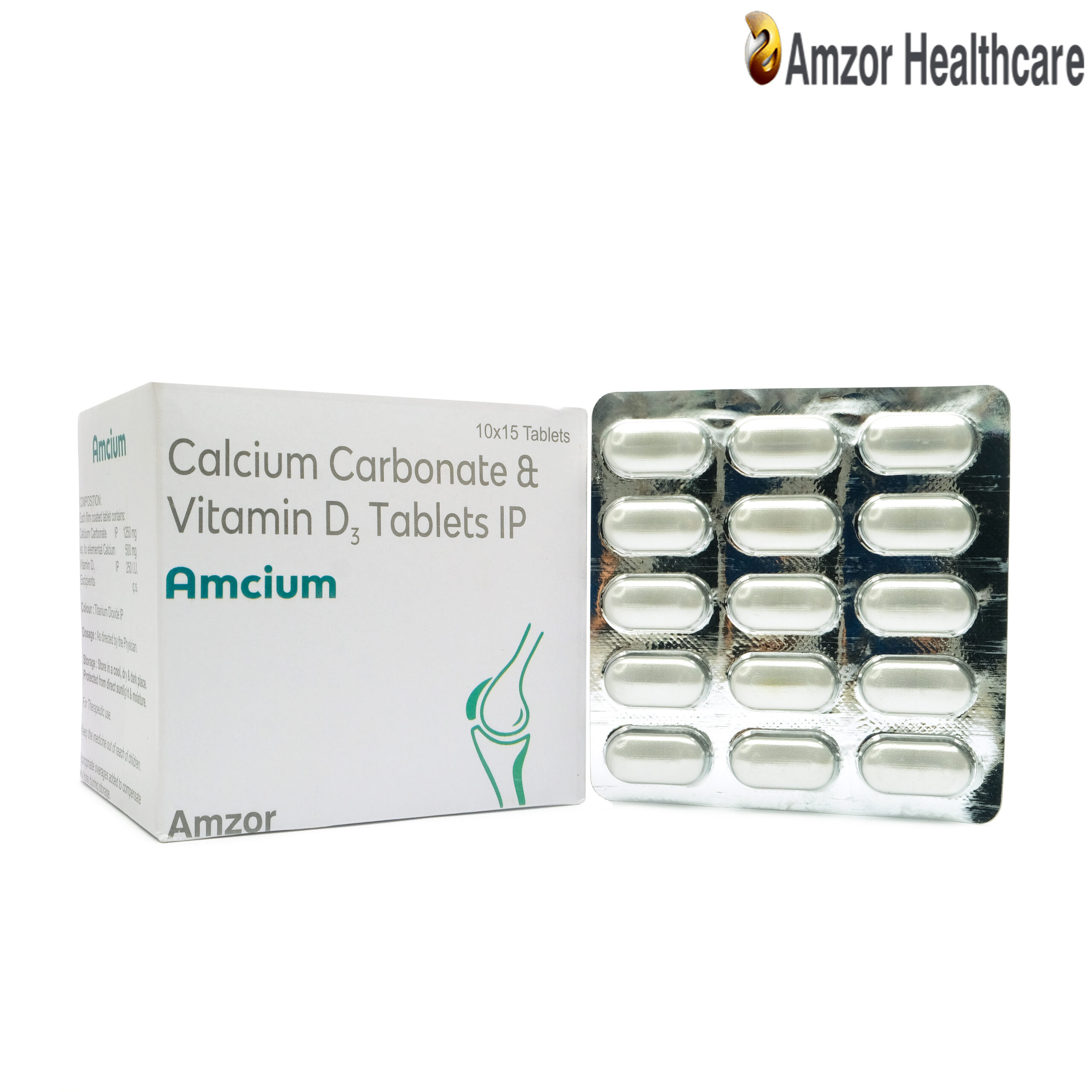 Amcium | Calcium Carbonate & Vitamin D₃ Tablets IP | By Amzor Healthcare | PCD Pharma Franchise Company in Chandigarh