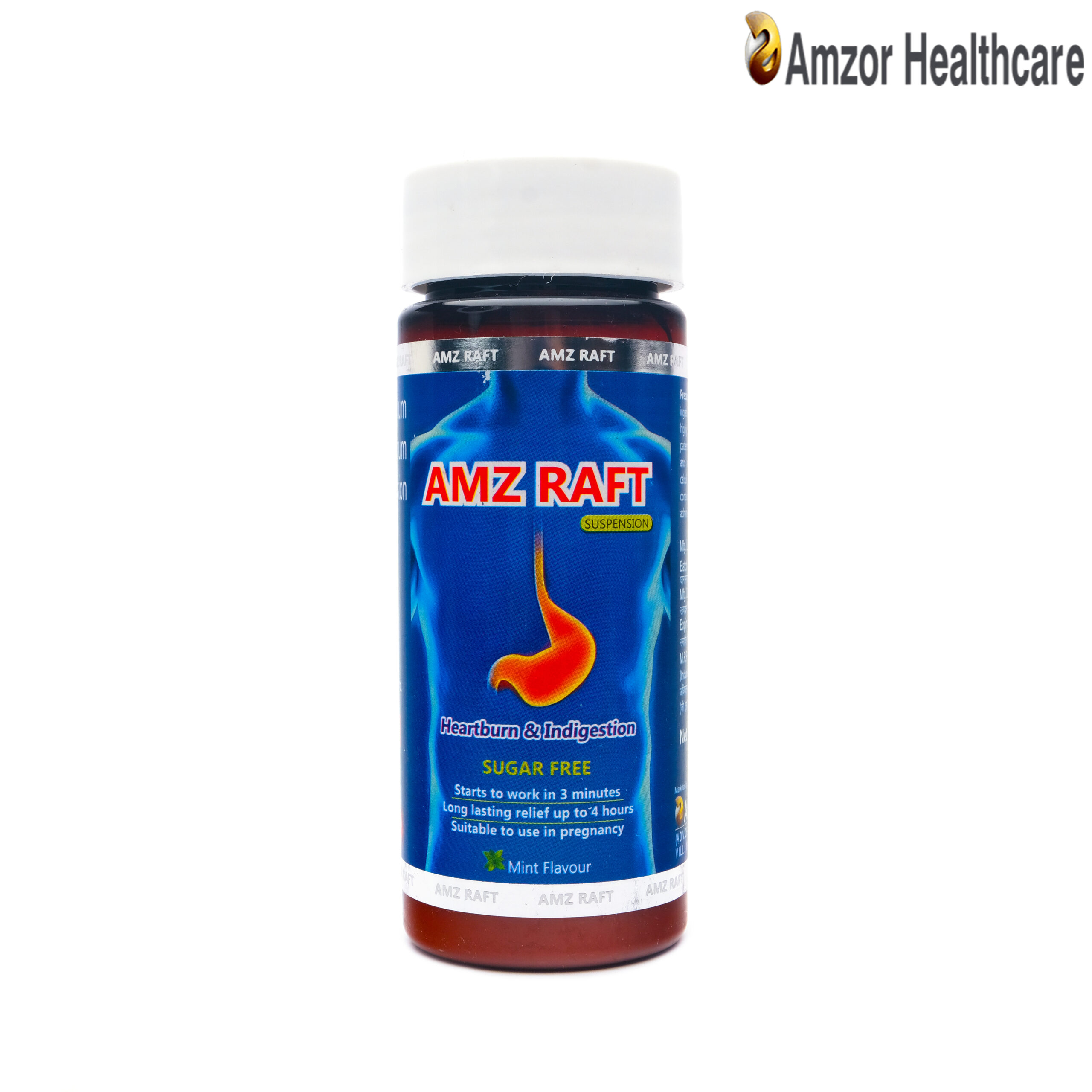 Amz Raft Suspension | Sodium Alginate, Sodium Bicarbonate & Calcium Carbonate Oral Suspension | By Amzor Healthcare | PCD Pharma Franchise Company in Chandigarh