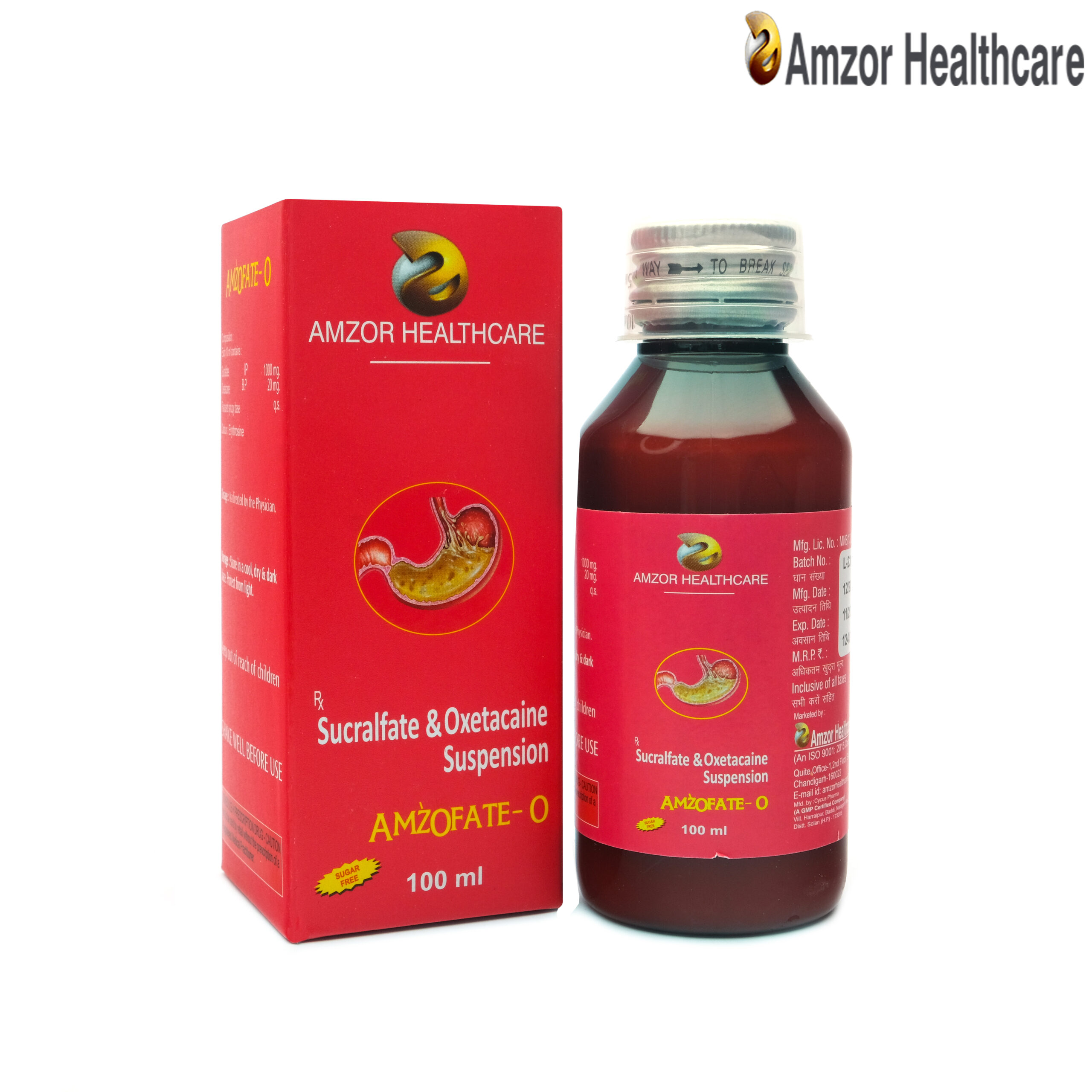 Amzofate-O Suspension | Sucralfate & Oxetacaine Suspension | By Amzor Healthcare | PCD Pharma Franchise Company in Chandigarh