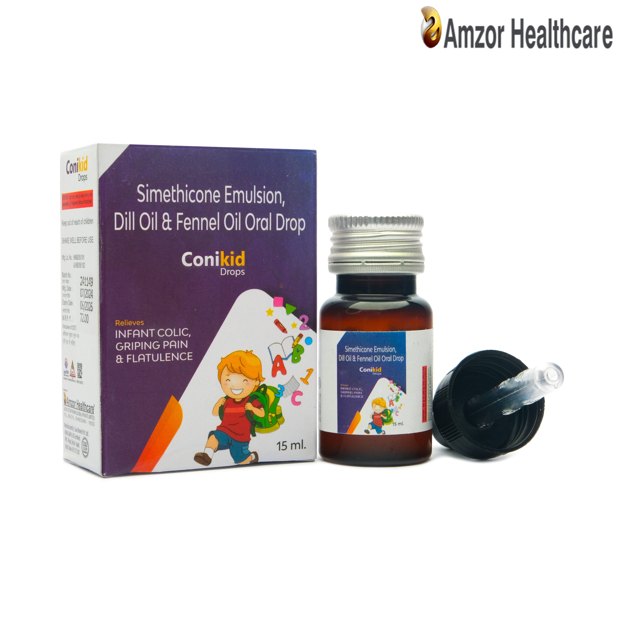 Conikid Drops | Simethicone Emulsion, Dill Oil & Fennel Oil Oral Drops | By Amzor Healthcare | PCD Pharma Franchise Company in Chandigarh