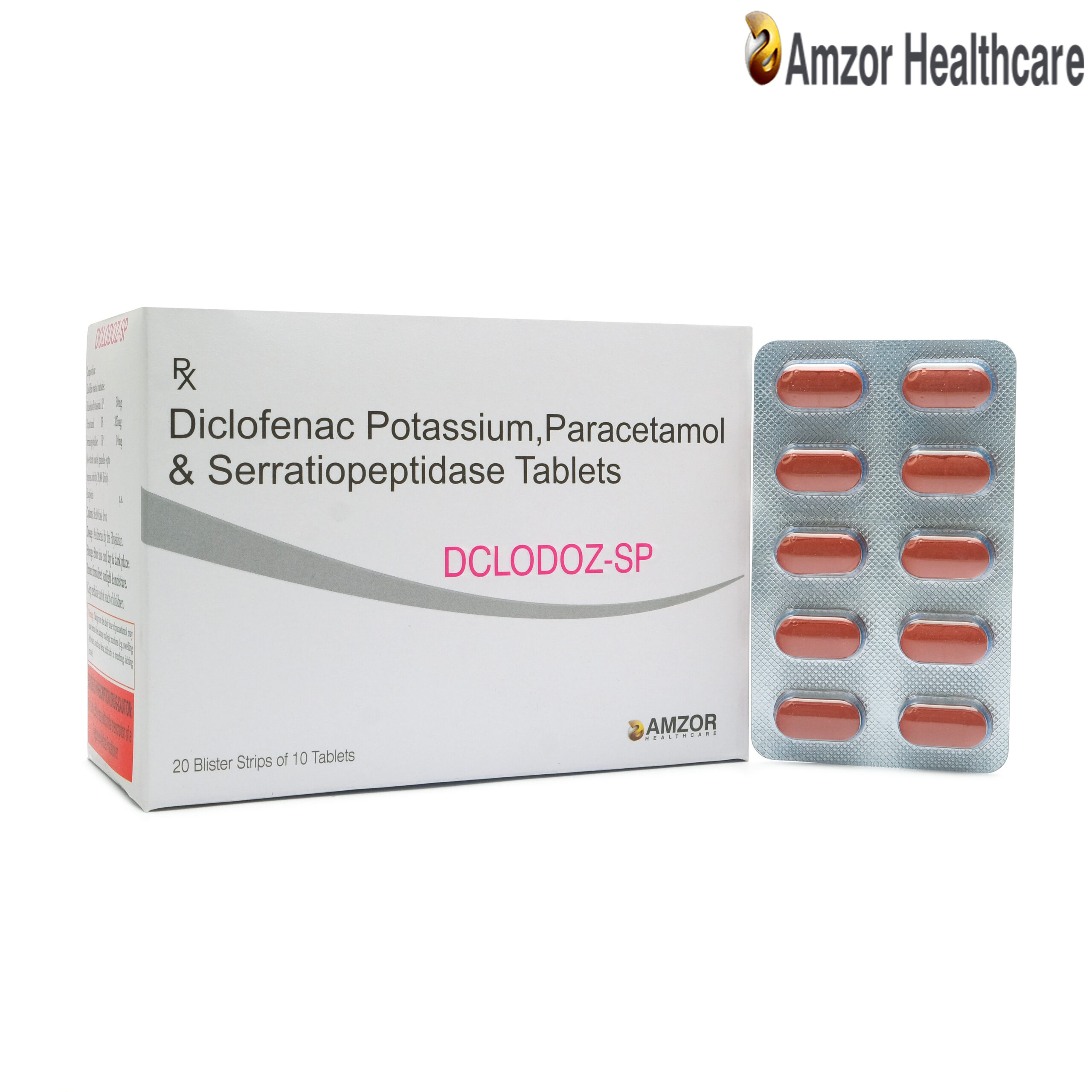 Dclodoz-SP | Diclofenac Potassium, Paracetamol & Serratiopeptidase Tablets | By Amzor Healthcare | PCD Pharma Franchise Company in Chandigarh