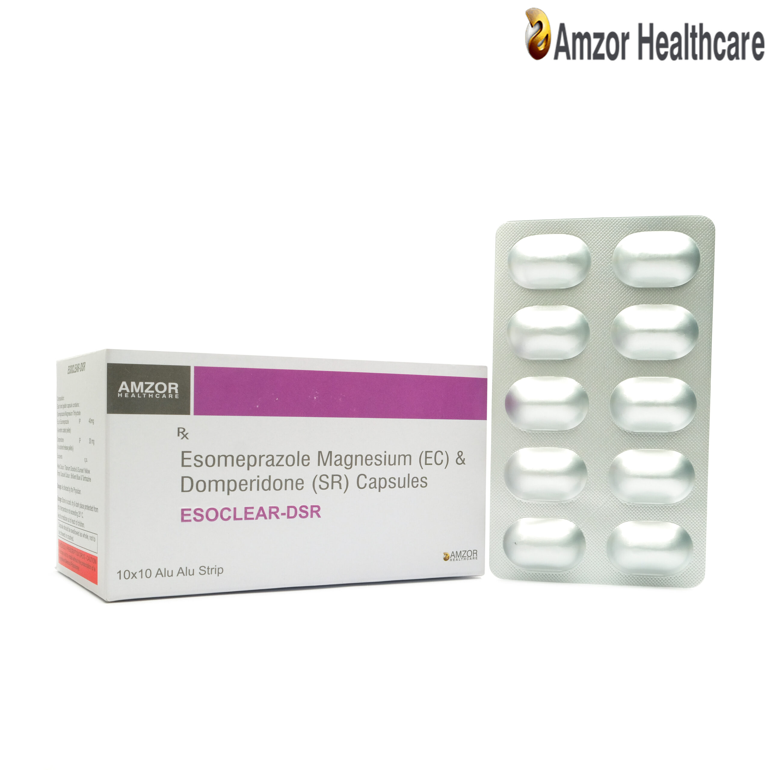 Esoclear-DSR | Esomeprazole Magnesium (EC) & Domperidone (SR) Capsules | By Amzor Healthcare | PCD Pharma Franchise Company in Chandigarh