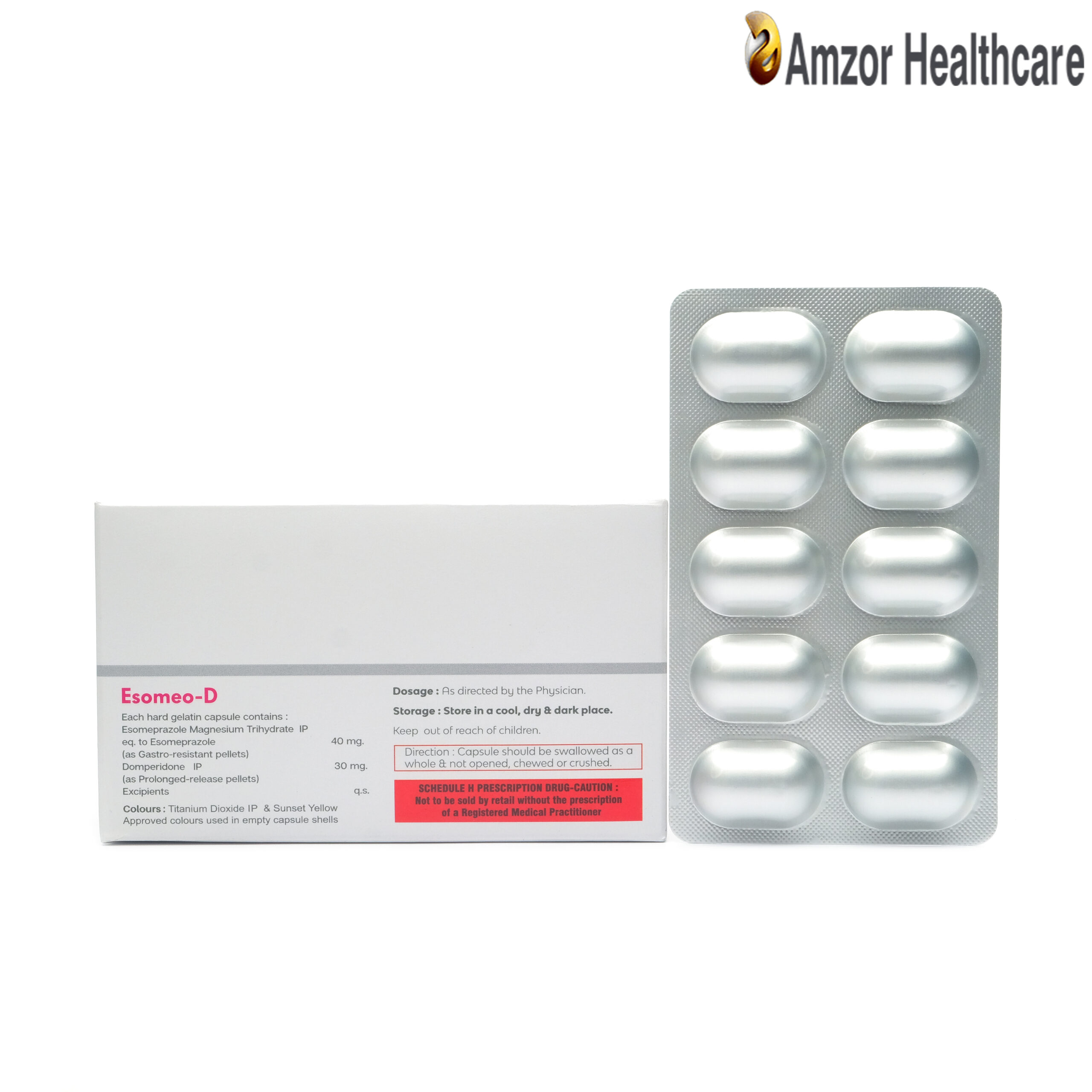 Esomeo-D | Esomeprazole Magnesium & Domperidone Capsules | By Amzor Healthcare | PCD Pharma Franchise Company in Chandigarh