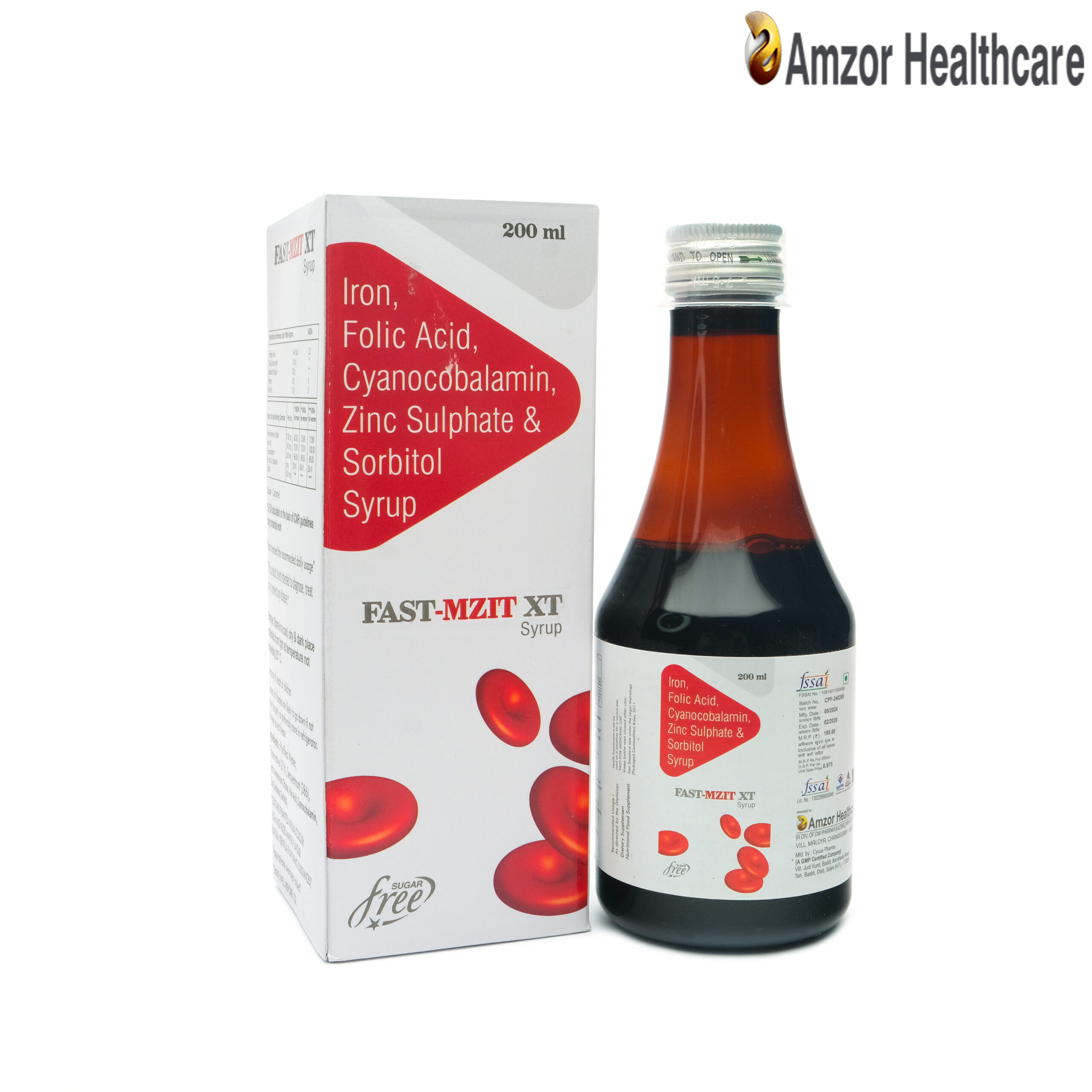 Fast-Mzit XT Syrup | Iron, Folic Acid, Cyanocobalamin, Zinc Sulphate & Sorbitol Syrup | By Amzor Healthcare | PCD Pharma Franchise Company in Chandigarh