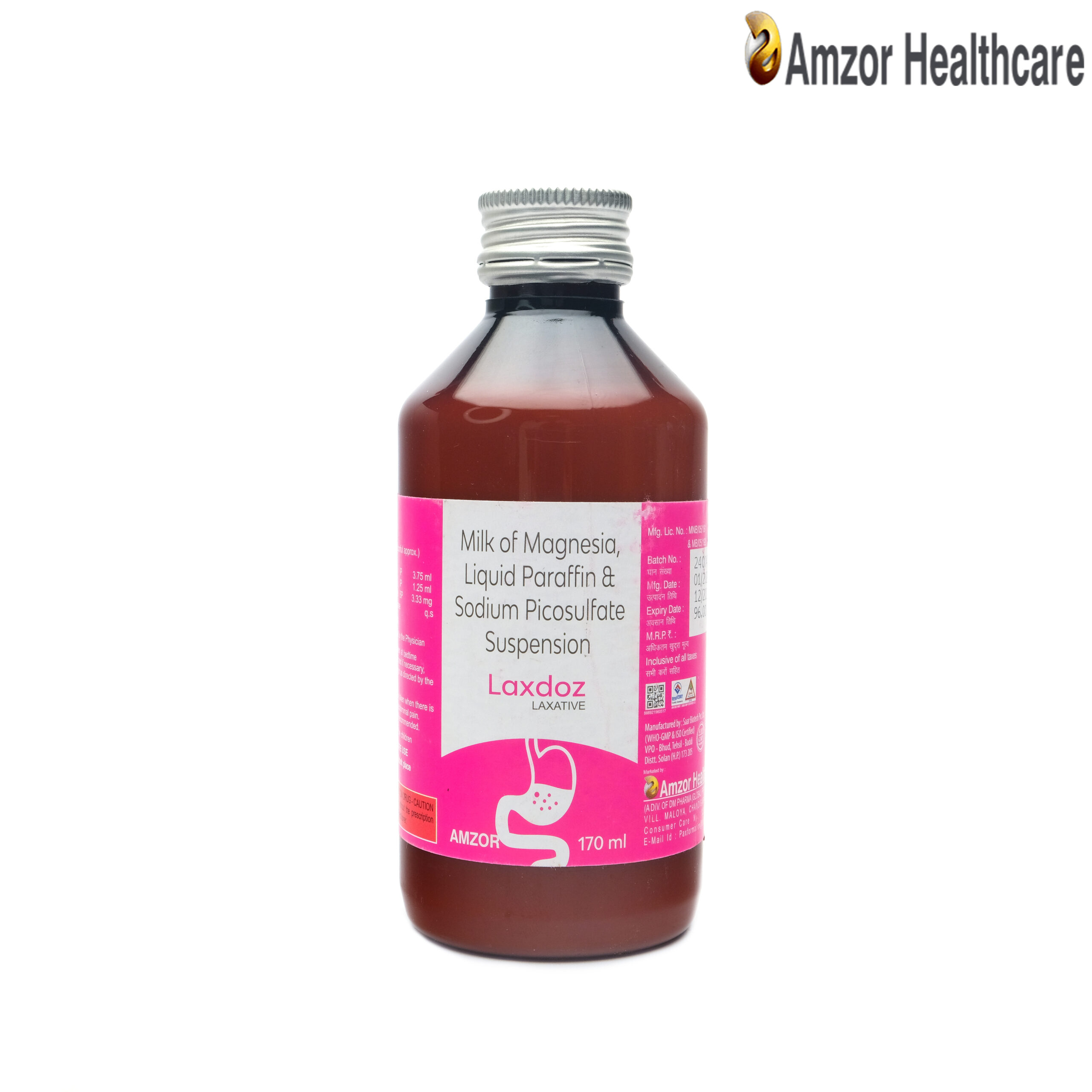 Laxdoz Suspension | Milk of Magnesia, Liquid Paraffin & Sodium Picosulfate Suspension | By Amzor Healthcare | PCD Pharma Franchise Company in Chandigarh