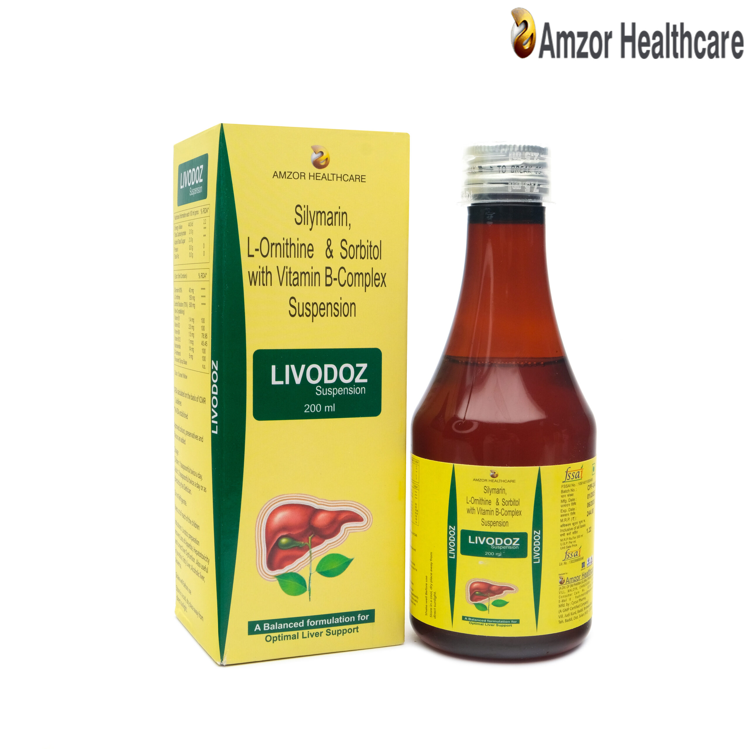 Livodoz Suspension | Silymarin, L-Ornithine & Sorbitol with Vitamin B-Complex Suspension | By Amzor Healthcare | PCD Pharma Franchise Company in Chandigarh
