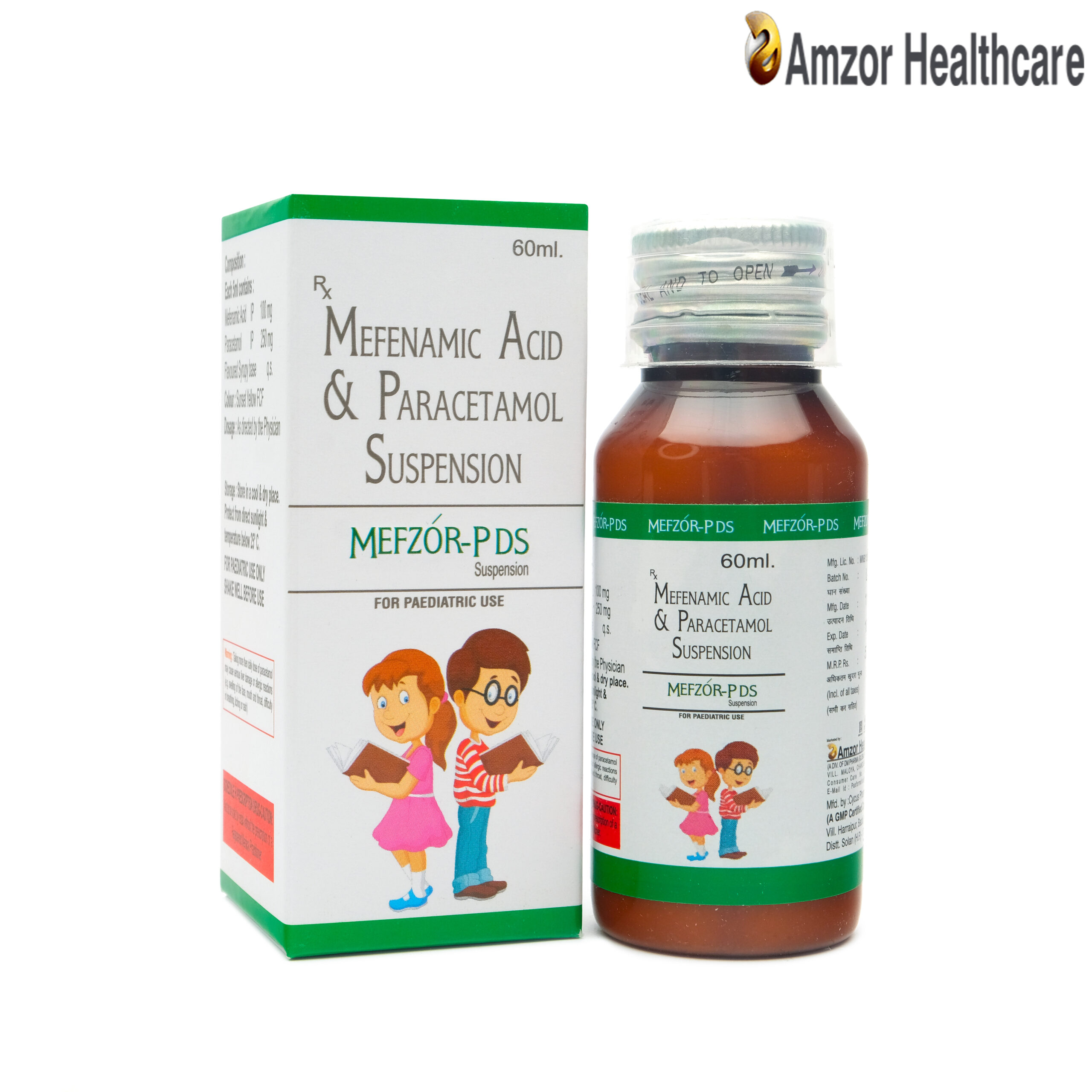 Mefzor-PDS Suspension | Mefenamic Acid & Paracetamol Suspension | By Amzor Healthcare | PCD Pharma Franchise Company in Chandigarh