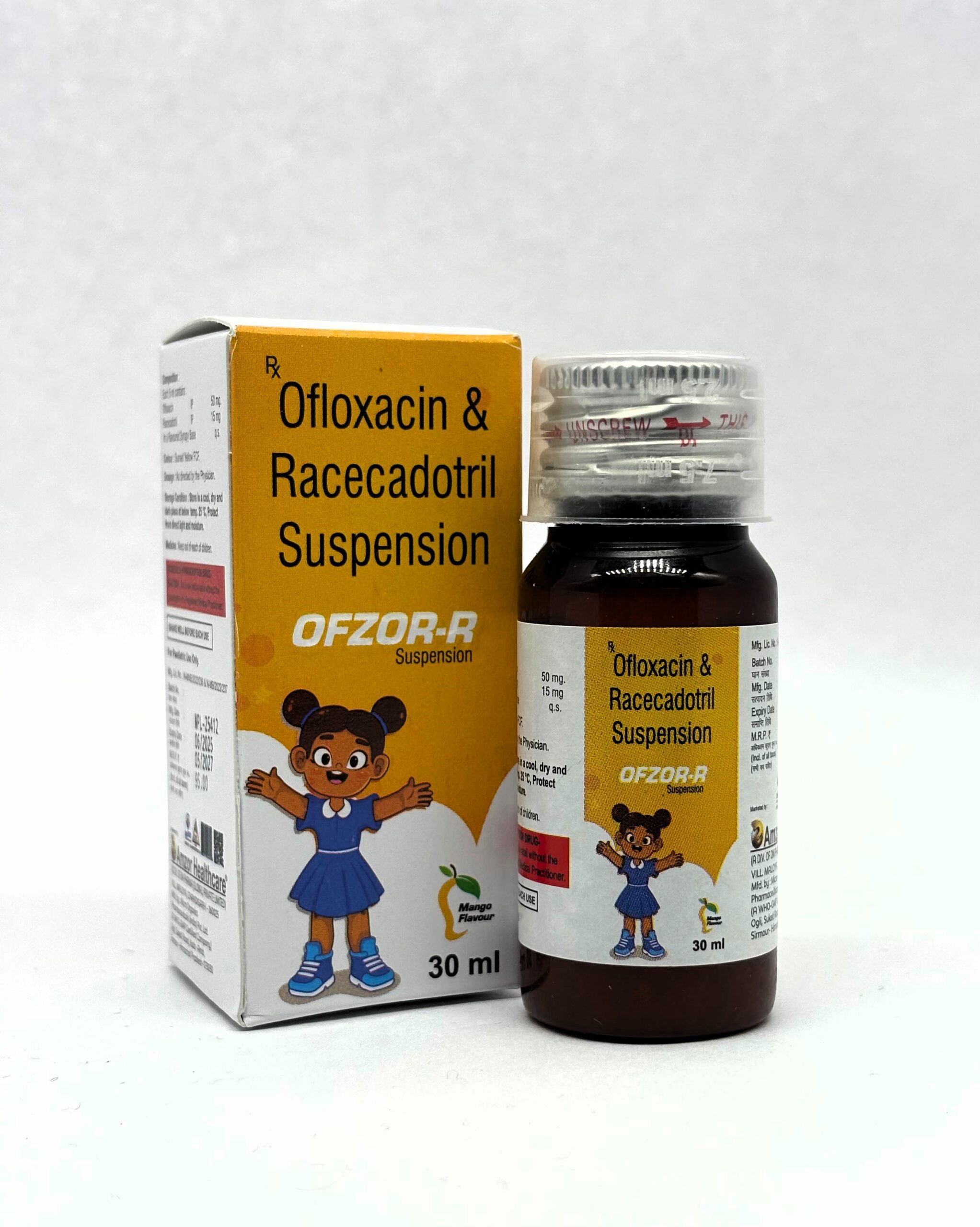 Ofzor-R Suspension | Ofloxacin & Racecadotril Suspension | By Amzor Healthcare | PCD Pharma Franchise Company in Chandigarh