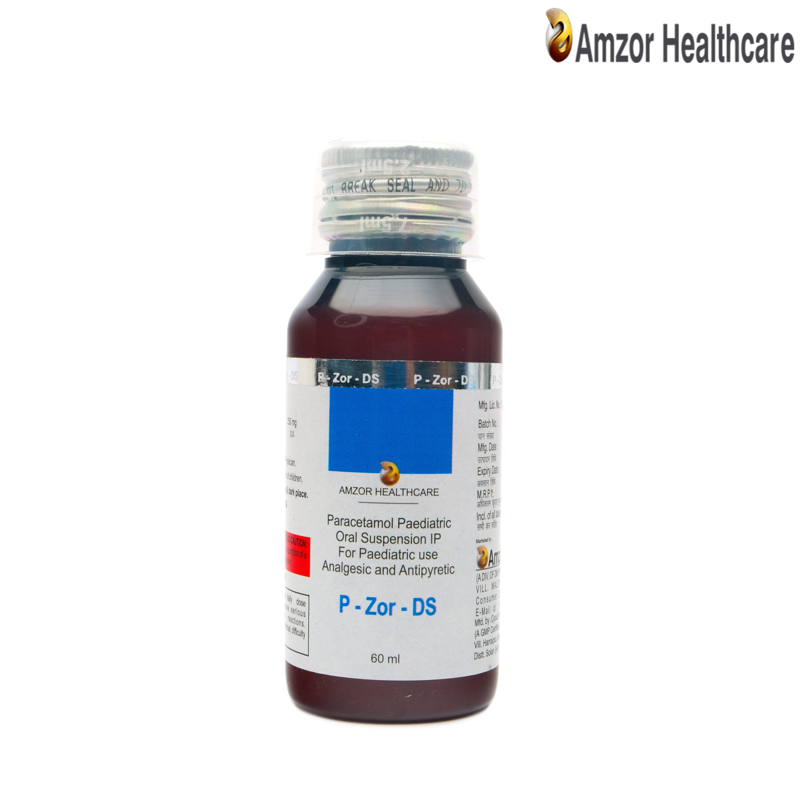 P-Zor-DS Suspension | Paracetamol Paediatric Oral Suspension IP | By Amzor Healthcare | PCD Pharma Franchise Company in Chandigarh