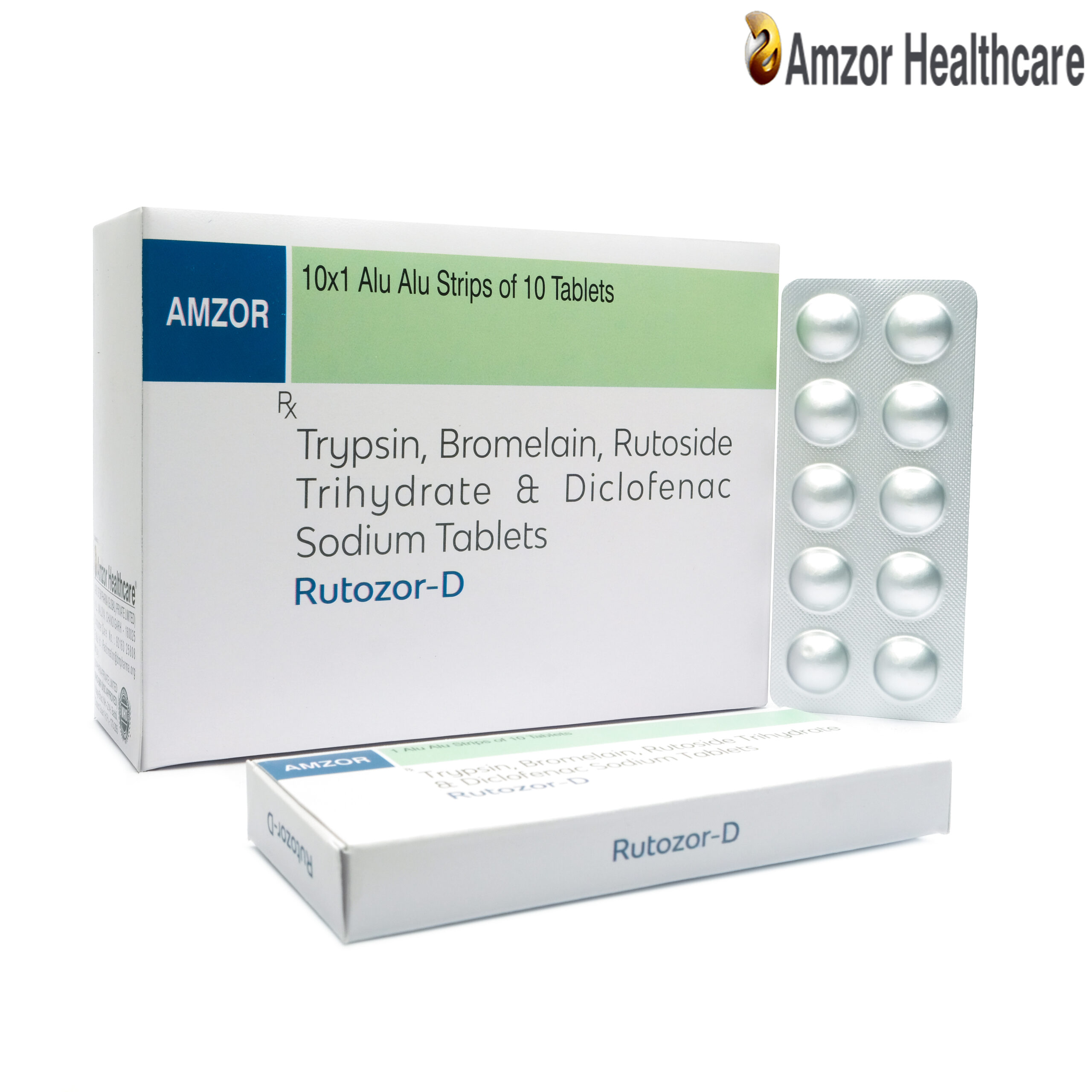 Rutozor-D | Trypsin, Bromelain, Rutoside Trihydrate & Diclofenac Sodium Tablets | By Amzor Healthcare | PCD Pharma Franchise Company in Chandigarh