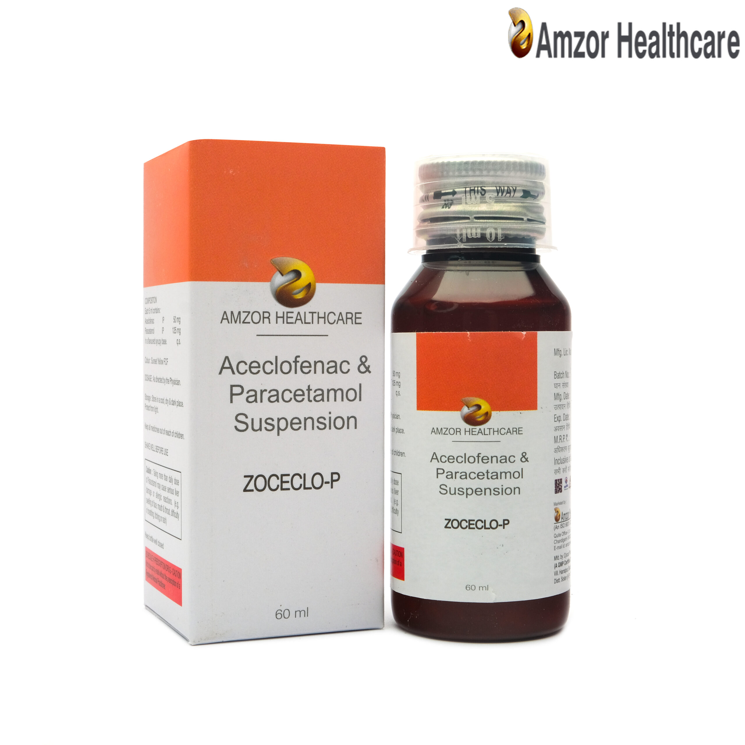 Zoceclo-P | Aceclofenac & Paracetamol Suspension | By Amzor Healthcare | PCD Pharma Franchise Company in Chandigarh