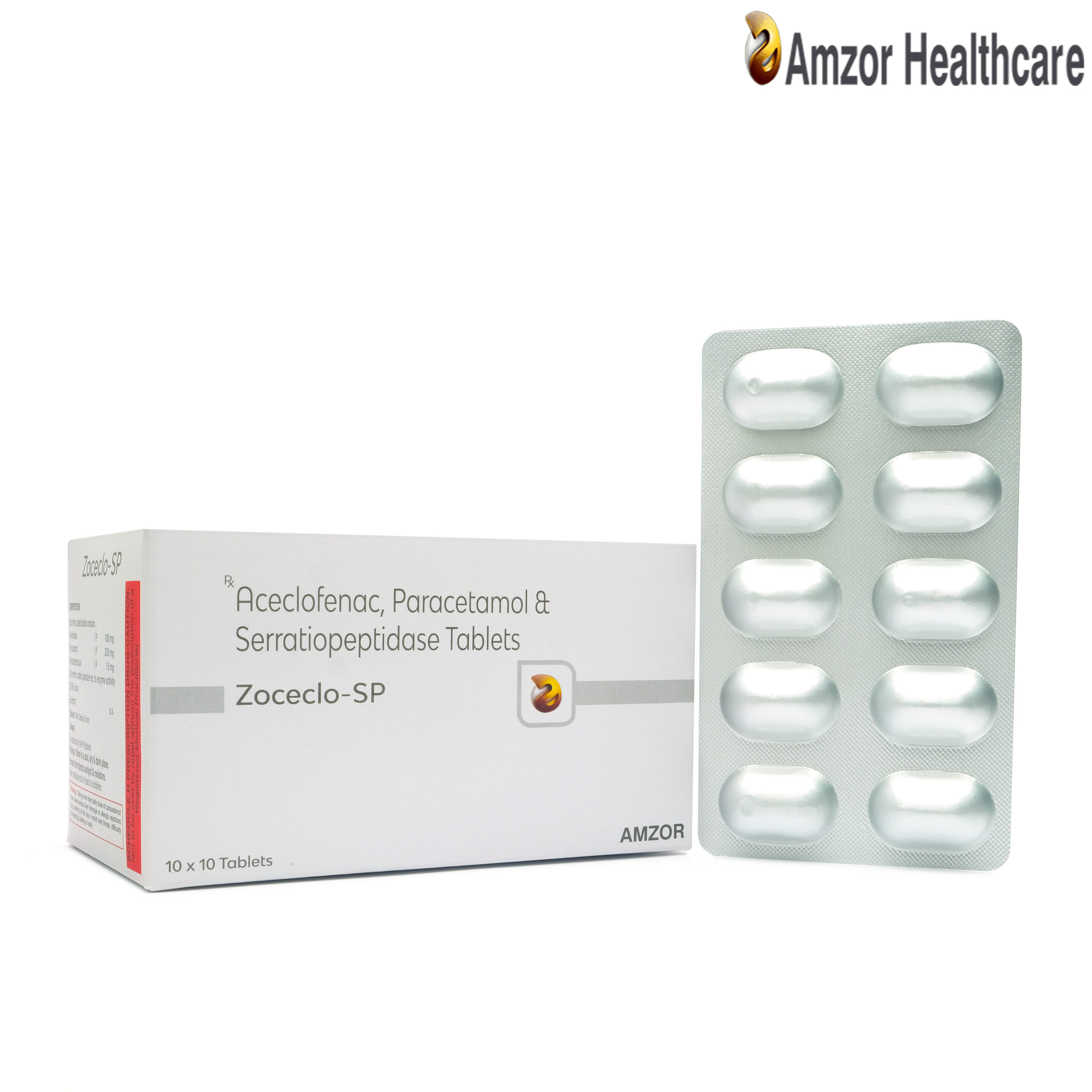 Zoceclo-SP | Aceclofenac, Paracetamol & Serratiopeptidase Tablets | By Amzor Healthcare | PCD Pharma Franchise Company in Chandigarh