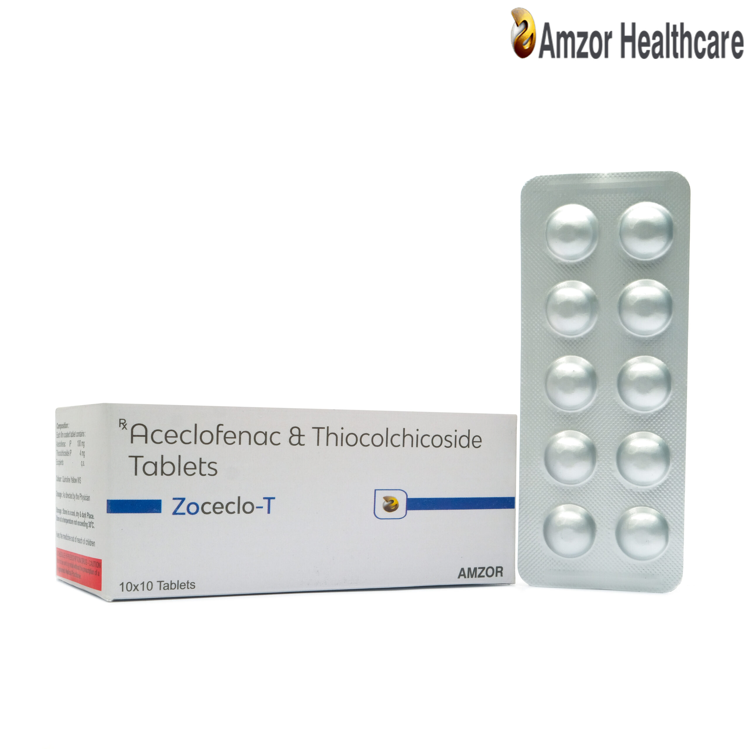 Zoceclo-T | Aceclofenac & Thiocolchicoside Tablets | By Amzor Healthcare | PCD Pharma Franchise Company in Chandigarh