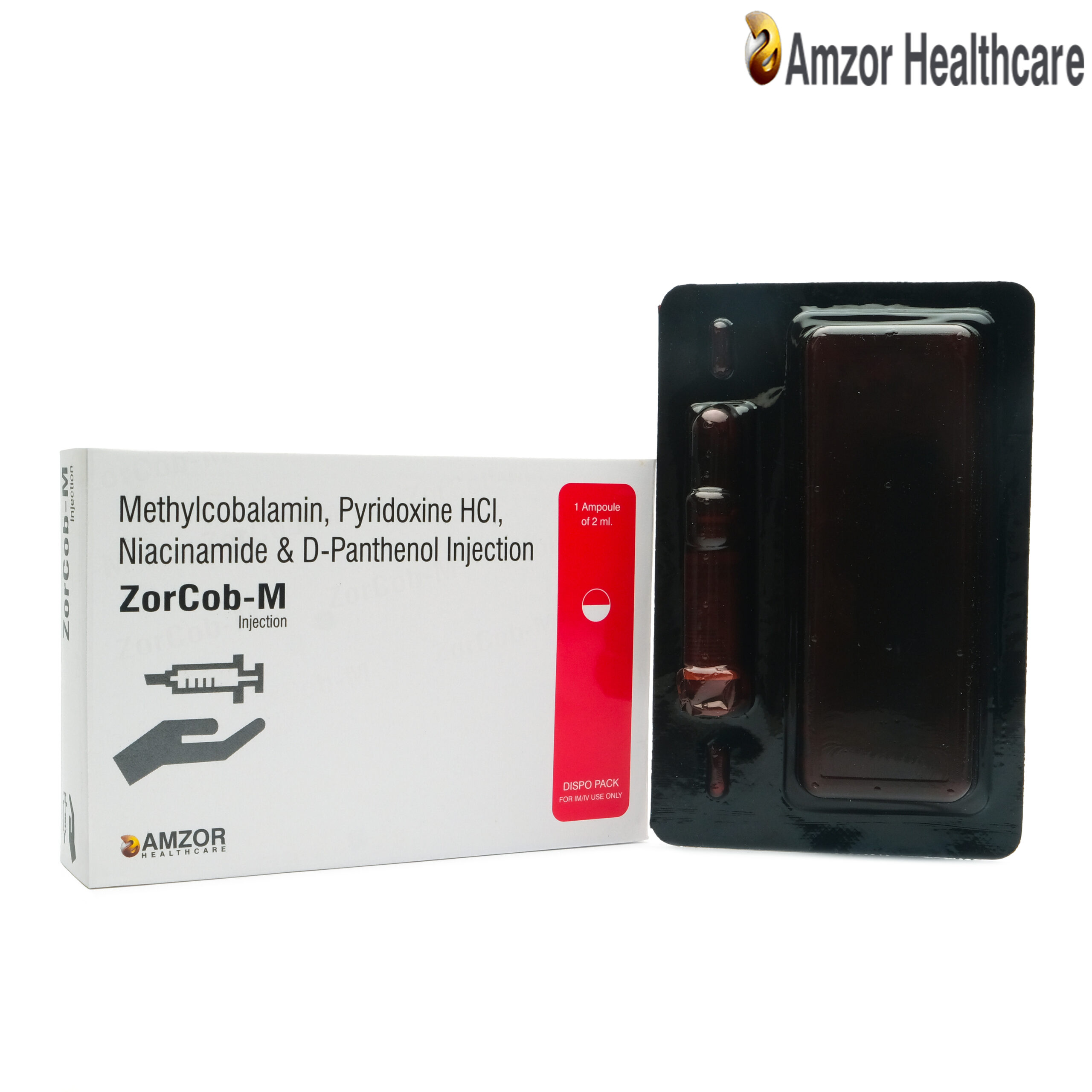 ZorCob-M Injection | Methylcobalamin, Pyridoxine HCl, Niacinamide & D-Panthenol Injection | By Amzor Healthcare | PCD Pharma Franchise Company in Chandigarh