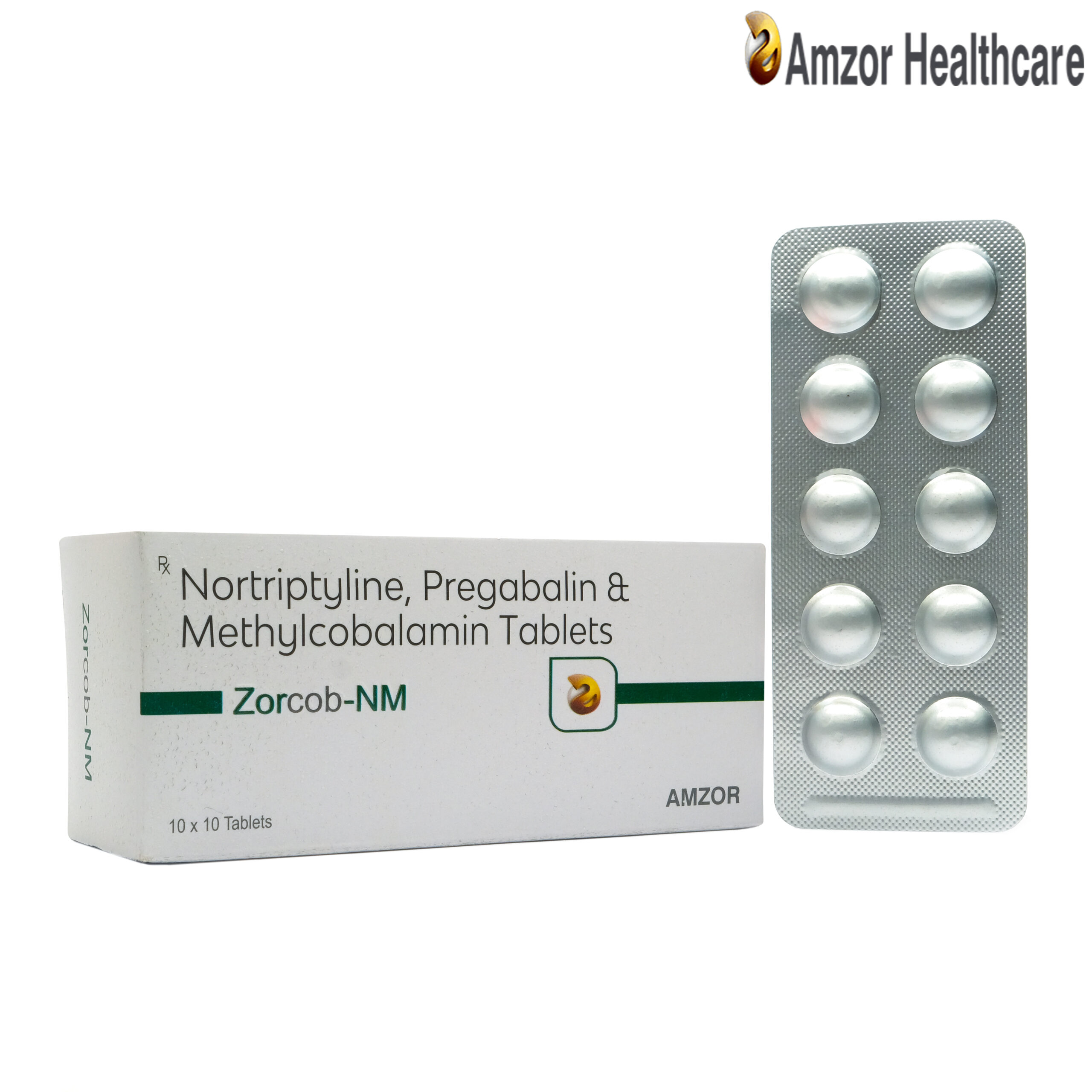Zorcob-NM | Nortriptyline, Pregabalin & Methylcobalamin Tablets | By Amzor Healthcare | PCD Pharma Franchise Company in Chandigarh