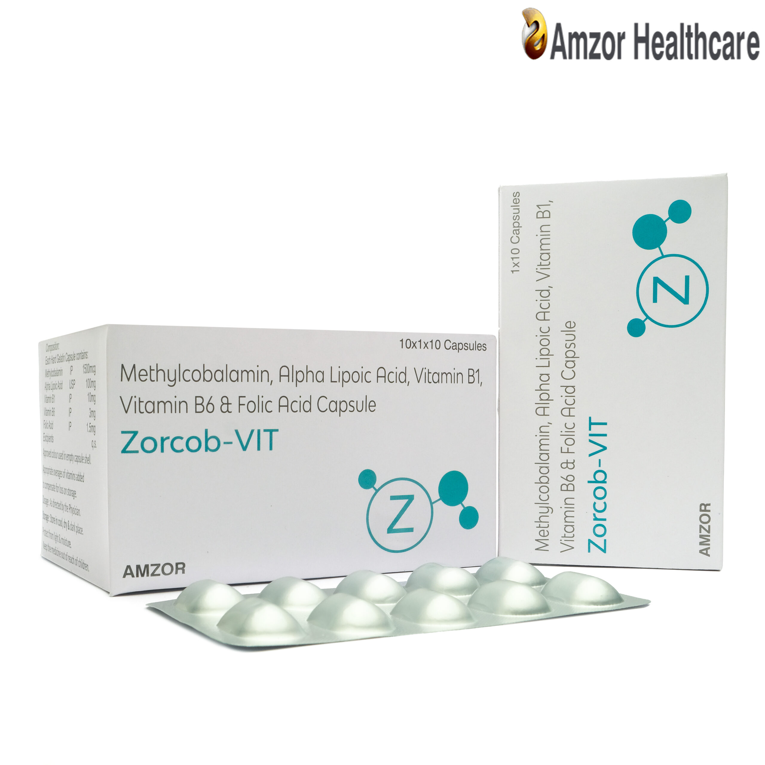 Zorcob-VIT | Methylcobalamin, Alpha Lipoic Acid, Vitamin B1, Vitamin B6 & Folic Acid Capsule | By Amzor Healthcare | PCD Pharma Franchise Company in Chandigarh