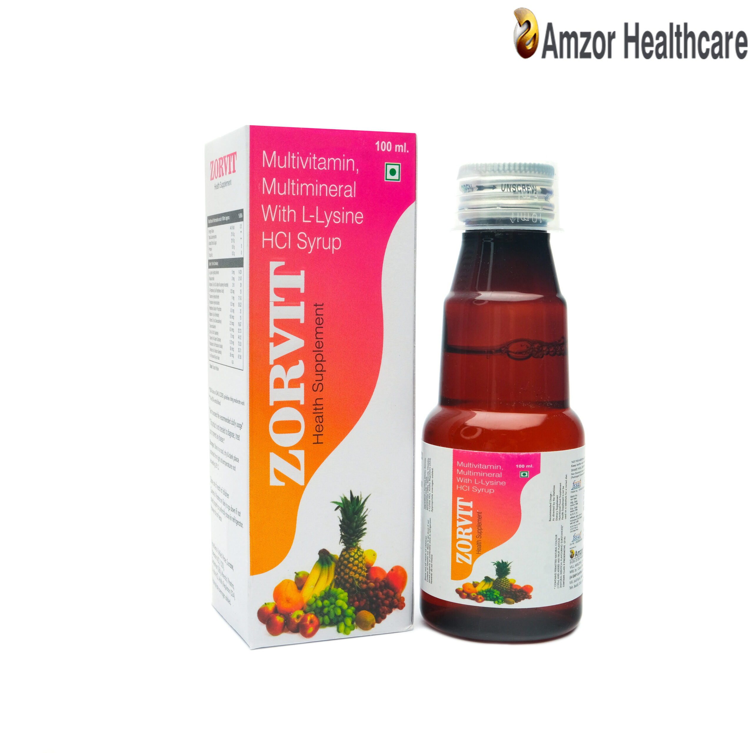 ZORVIT Health Supplement | Multivitamin, Multimineral with L-Lysine HCl Syrup | By Amzor Healthcare | PCD Pharma Franchise Company in Chandigarh