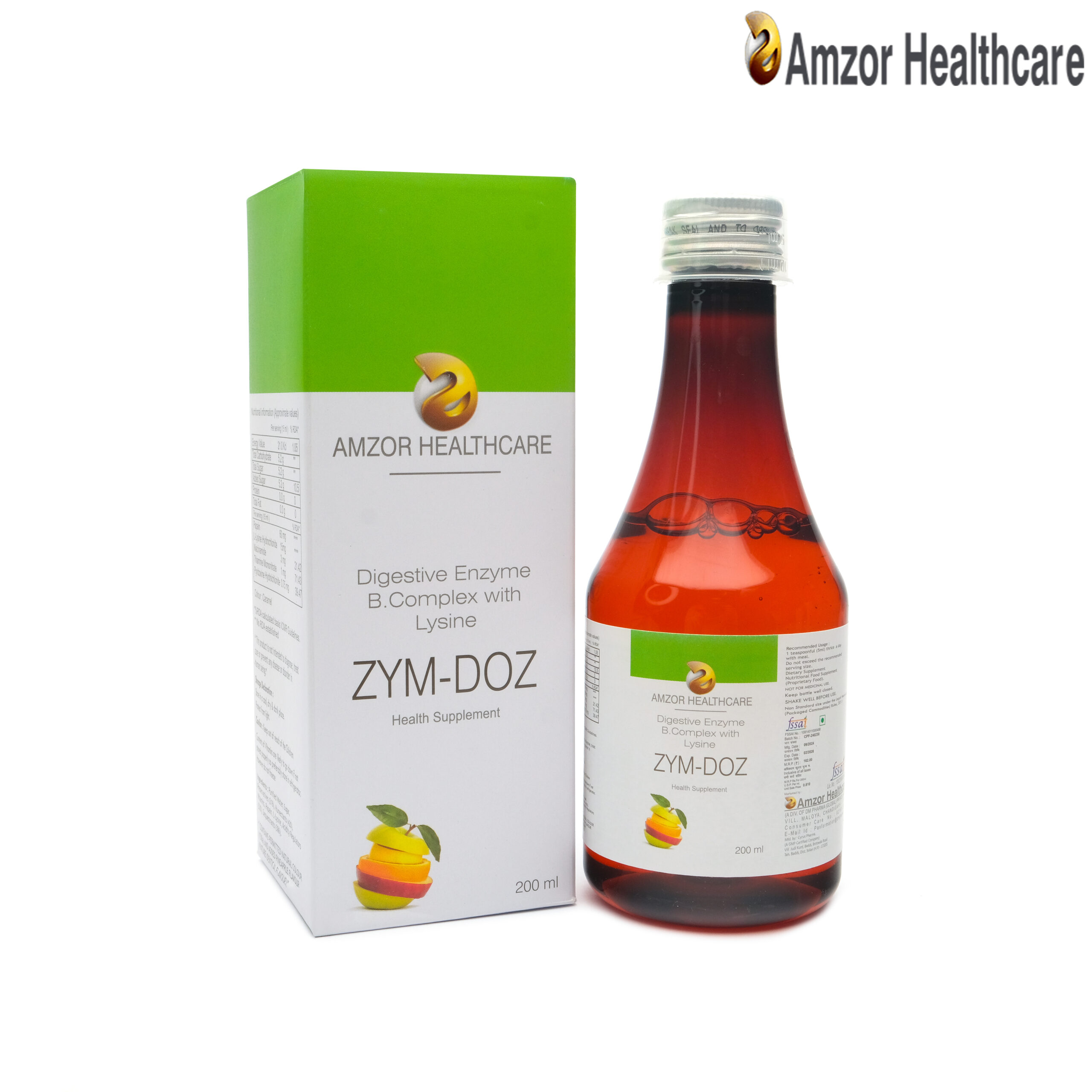 Zym-Doz | Digestive Enzyme with B-Complex & L-Lysine Syrup | By Amzor Healthcare | PCD Pharma Franchise Company in Chandigarh